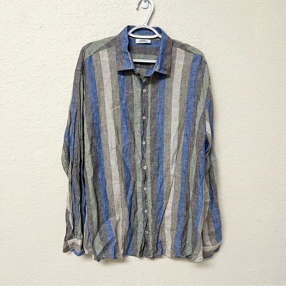 Idillio Positano 100% Linen Mens Long Sleeve Stripe Shirt Size XXL Made in Italy - Picture 1 of 7